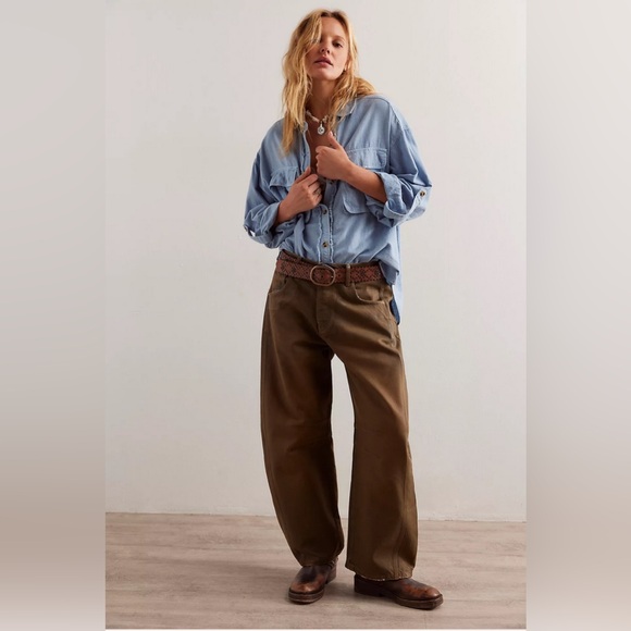 Free People We The Free Good Luck Coated Barrel Jeans in New Moon - Picture 4 of 9